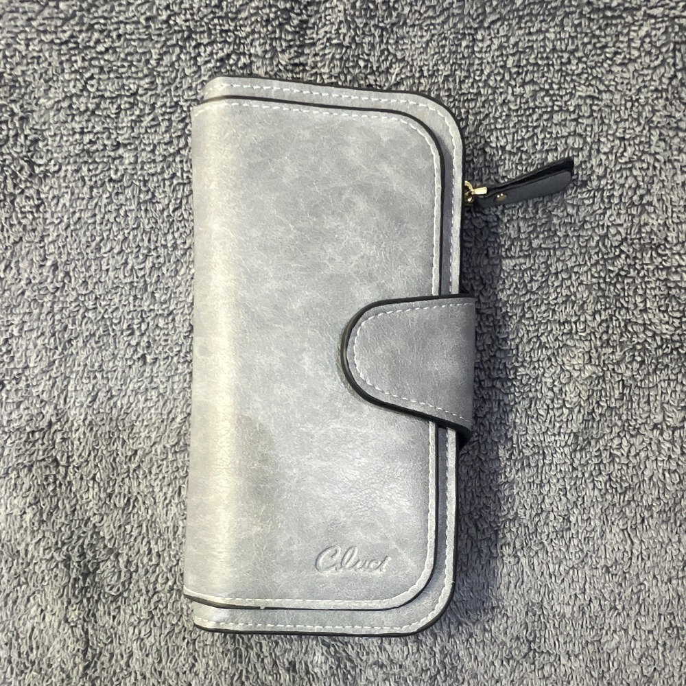 Cluci Gray Folio Wallet 16 space Card Pocket & Zipper Pouch